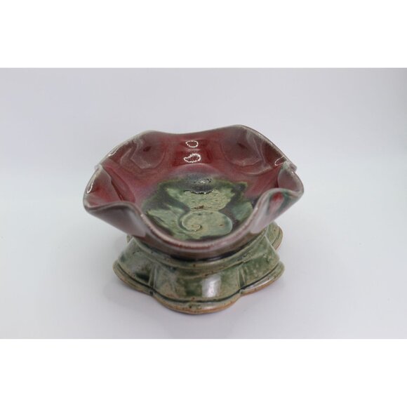 Pottery Bowl Red | Pottery Bowl Green| Wheel Thrown Whimsical Design | 8" - Picture 2 of 11
